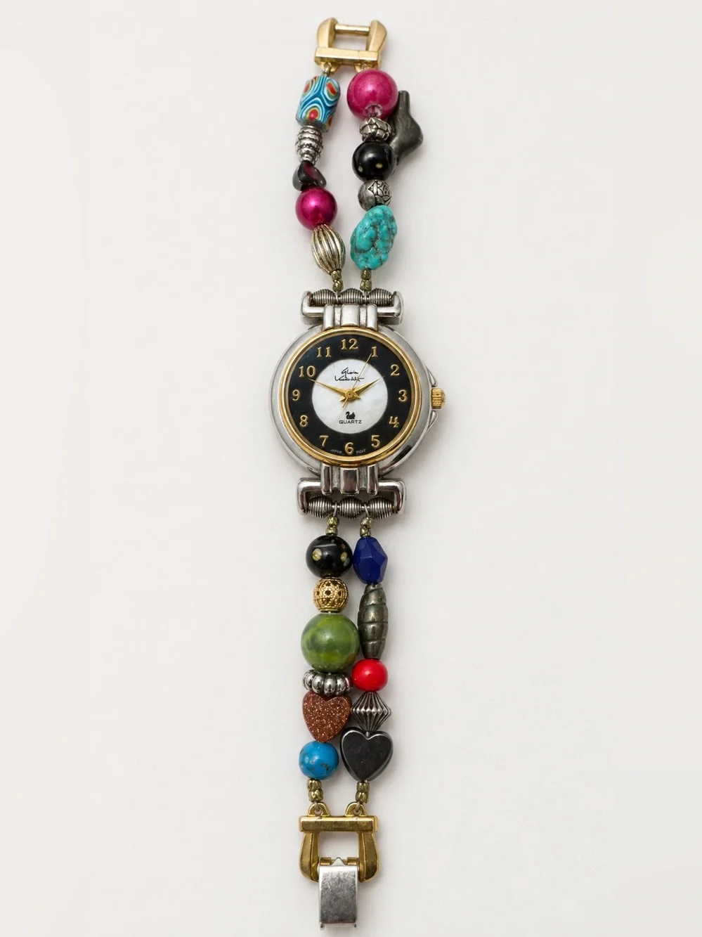 RARE Vintage Gloria Vanderbilt Ref 1024 Multicolor Beaded Quartz Bracelet Watch